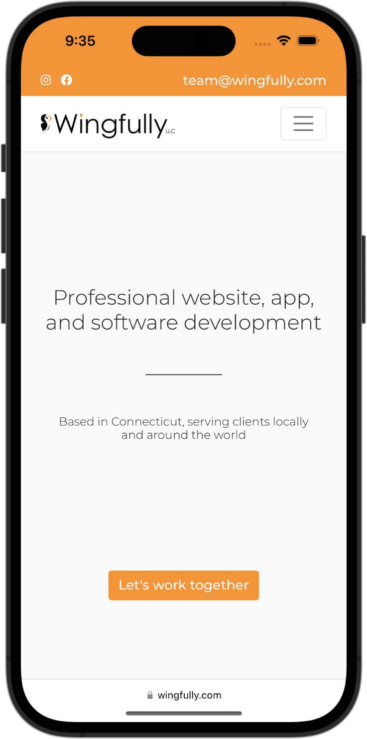 Screenshot of Wingfully, LLC website on a mobile phone